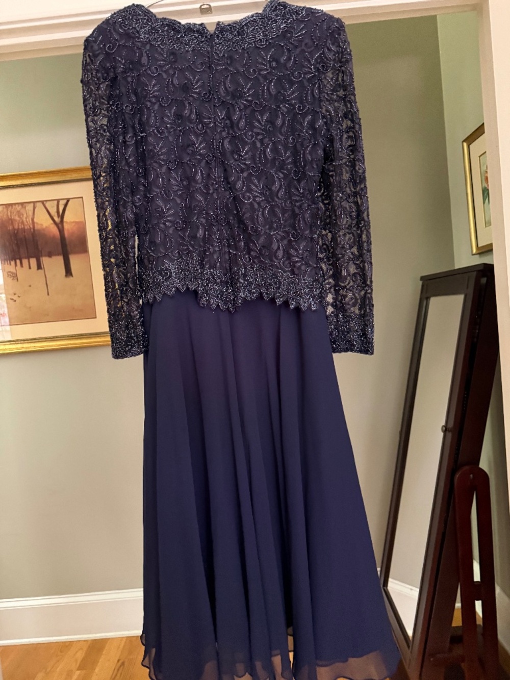 Navy Blue Sequined Formal Midi Dress